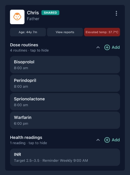 Family dose routines health readings