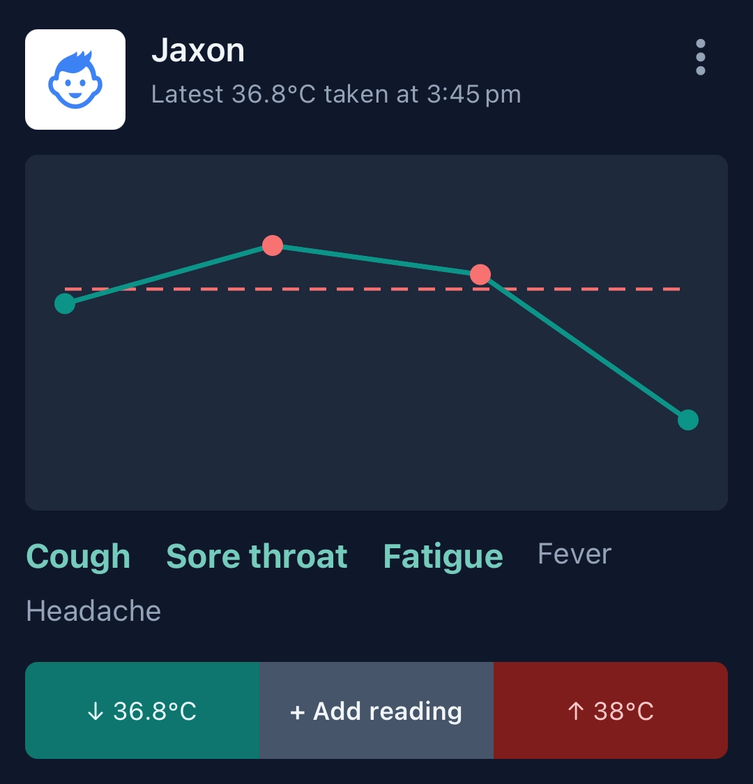 Temperature readings symptoms